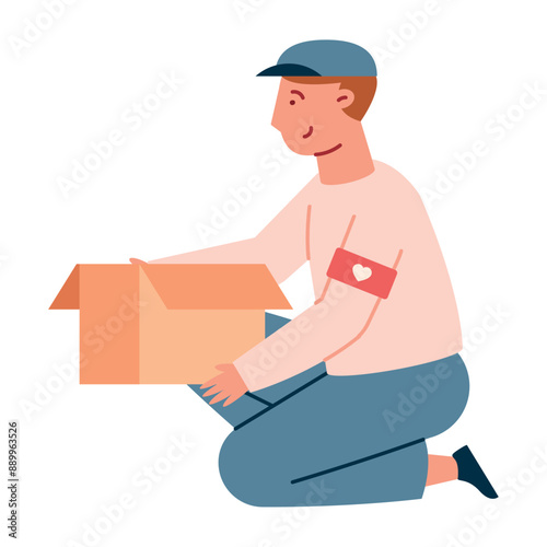 volunteer with box for charity organization