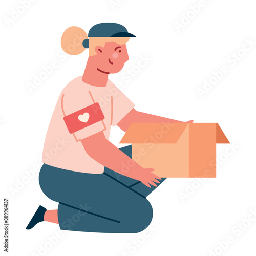man carry box with donated things