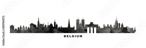 Belgium country skyline, cities panorama. Vector banner or long logo with abstract texture. Ghent, Brussels, Bruges, Antwerp silhouette, isolated graphic