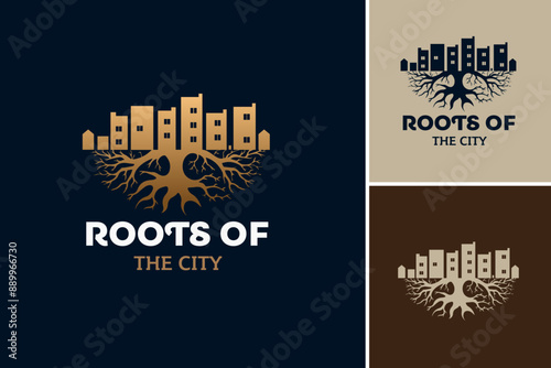 Roots of The City Apartment logo embodies urban roots and modern living, symbolizing community and comfort for a real estate development. Layered EPS Vector