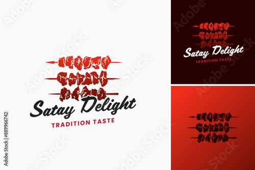 Satay Delight Tradition Taste logo blends culinary tradition with savory delight, symbolizing authenticity and flavor for a restaurant. Layered EPS Vector