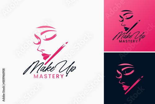 Make Up Mastery logo symbolizes expertise and beauty, representing a cosmetics brand or makeup academy. Layered EPS Vector