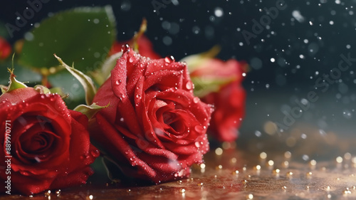 festive background for valentine39s day with a bouquet of red roses copy space , Generative A