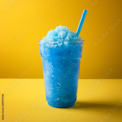 Blue slushy on yellow background with copy space for text