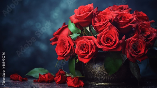 festive background for valentine39s day with a bouquet of red roses copy space , Generative A