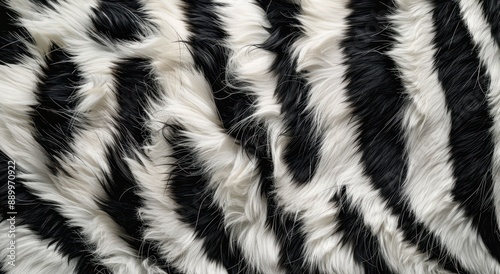 Wallpaper Mural Black and white cow skin fur pattern, close-up of the texture of black and white zebra stripes on real animal hair fabric background. Torontodigital.ca