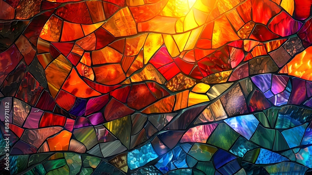 Radiant Sunburst with Intricate Mosaic Harmony and Colorful Stained Glass Patterns Vibrant Abstract Background Radiant Sunburst with Intricate Mosaic Harmony and Colorful Stained Glass Patterns Vibrant Abstract Background