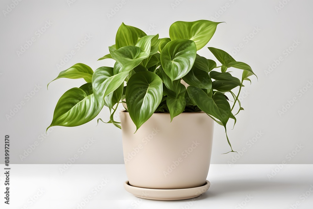 Fototapeta premium Golden pothos plant in pot white background, AI Generated