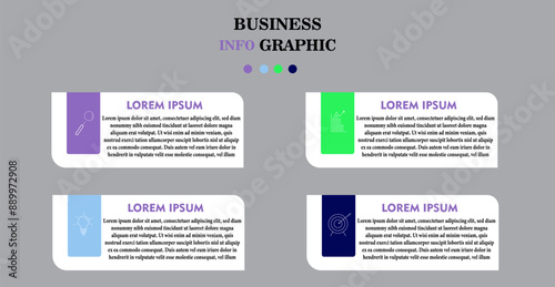 Vector Business Infographic design template with icons and 4 four options or steps. Can be used for process diagrams, presentations, workflow layouts, banners, flowcharts.