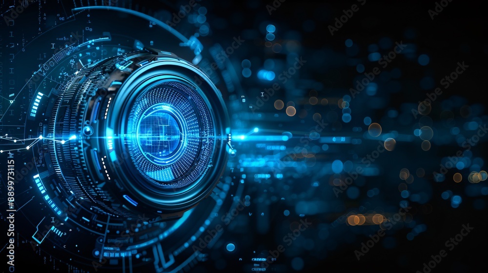 Futuristic camera lens on dark background. Futuristic camera lens on dark background.
