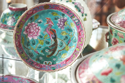 antique chinese porcelain plate, nanyang vintage style plate, only in south east asia