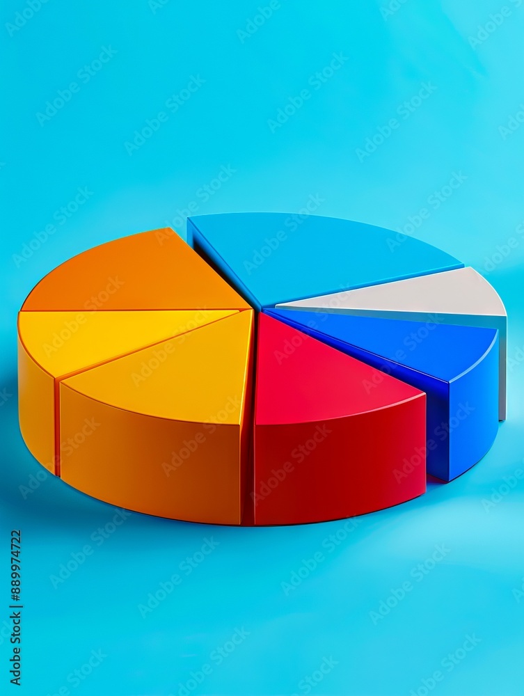 Obraz premium A pie chart with different colors on a blue background.
