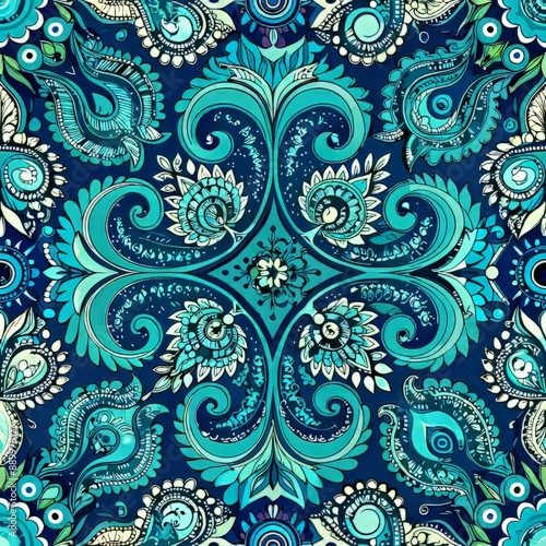 seamless pattern of paisley elements in a symmetrical arrangement, Generative AI