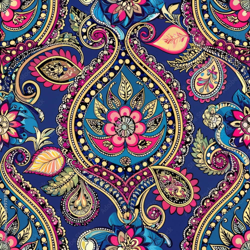 Naklejka premium seamless pattern of paisley motifs in a mosaic style, Generative AI