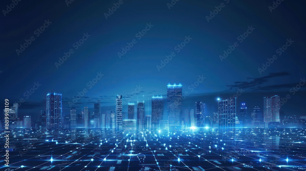 Futuristic Cityscape with Digital Network Futuristic Cityscape with Digital Network