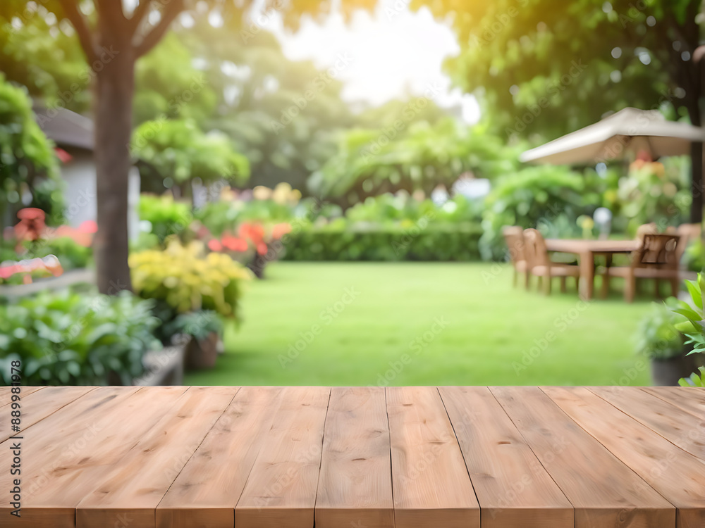 Empty wood table top and blur of out door garden background Empty wooden table space for text marketing promotion. Blank wood table copy space for background Empty wood table top and blur of out door garden background Empty wooden table space for text marketing promotion. Blank wood table copy space for background