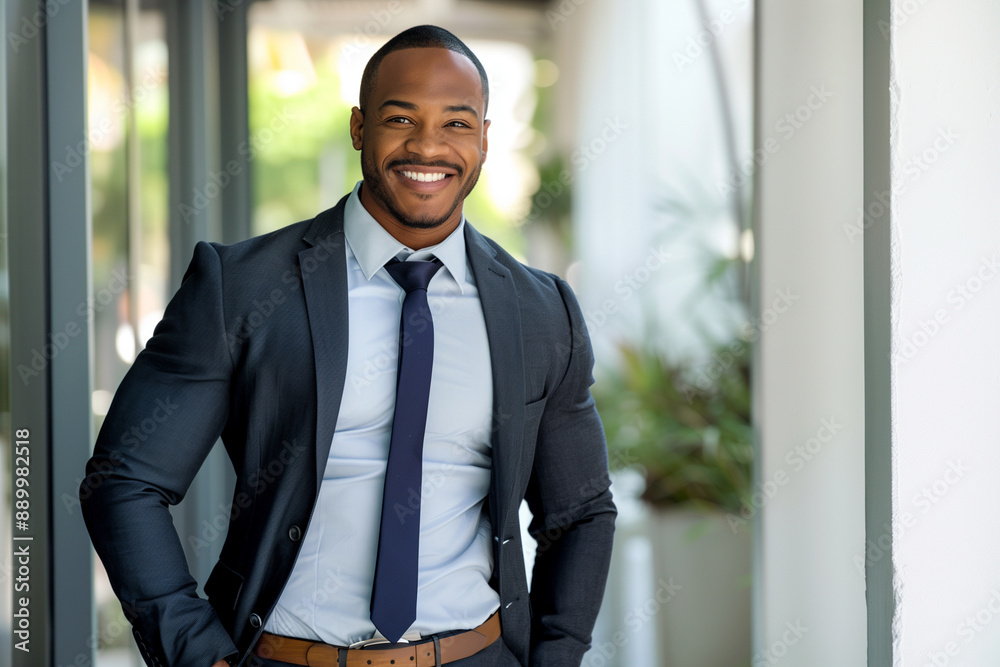 man in a suit and tie is smiling for the camera. He looks confident and professional. Concept of success and achievement man in a suit and tie is smiling for the camera. He looks confident and professional. Concept of success and achievement