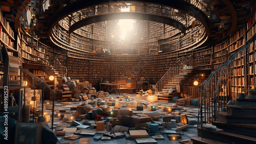 Big library with thousands books , Generative AI.