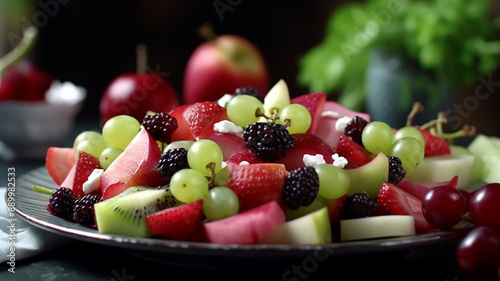 Fresh tasty and healthy food salad of dragon fruit,grape , Generative AI.