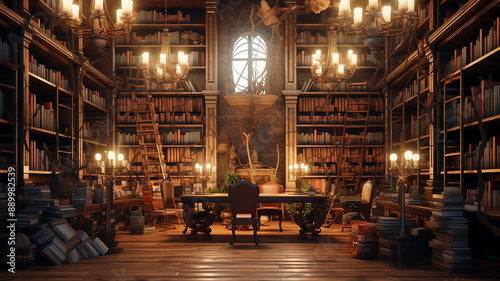 Big library with thousands books , Generative AI.