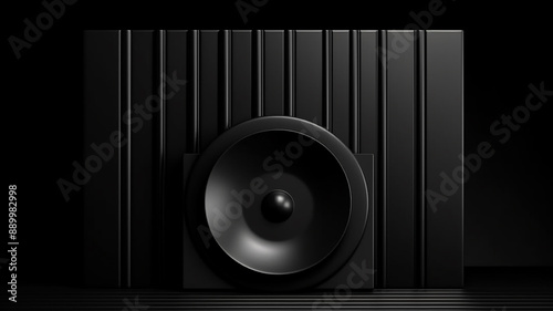Front view black plates on dark background, Generative AI.