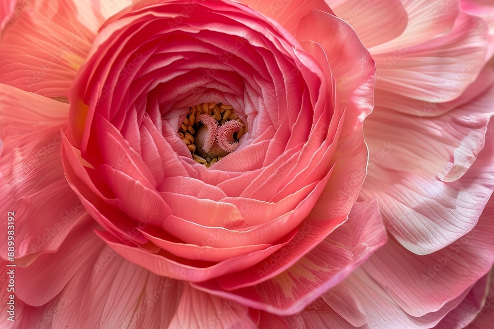 close-up, macro image of a pink ranunculus flower close-up, macro image of a pink ranunculus flower
