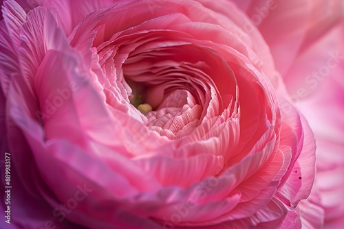 close-up, macro image of a pink ranunculus flower