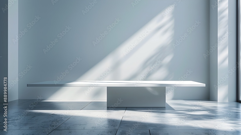 Sleek White Modern Table in Minimalist Bright Room for Tech Gadgets Display