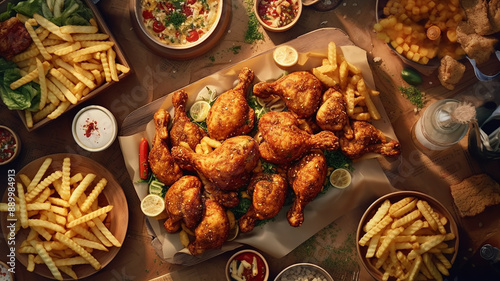high angle chicken meal, Generative AI.