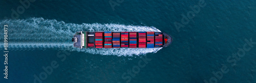 Aerial view container cargo ship sea freight shipping, Global business industry import export logistic transportation international by container cargo ship, Container cargo ship commercial freight. photo