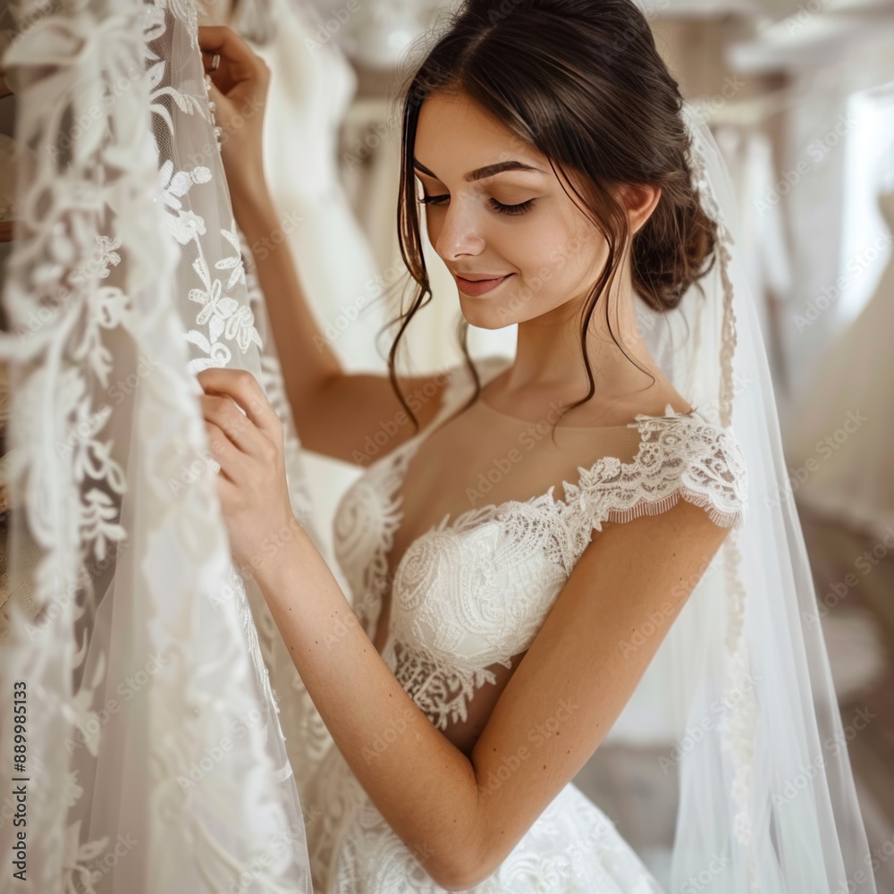 Bride Choosing Her Wedding Dress in a Bridal Shop Bride Choosing Her Wedding Dress in a Bridal Shop