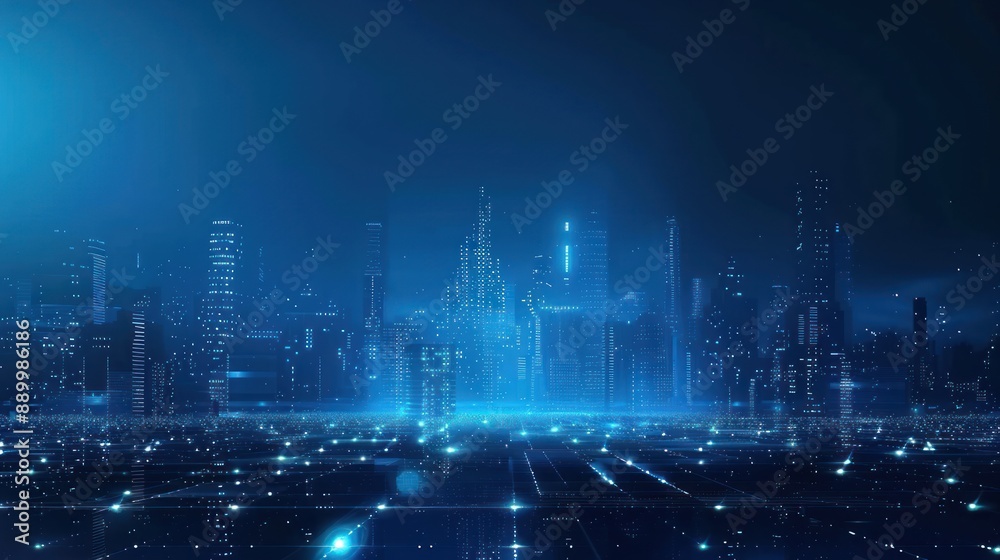 Obraz premium Futuristic Cityscape with Glowing Grid