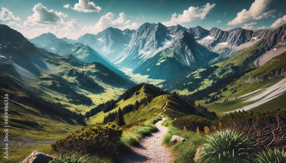 Fototapeta premium Hiking Trail Through Majestic Mountain Valley.