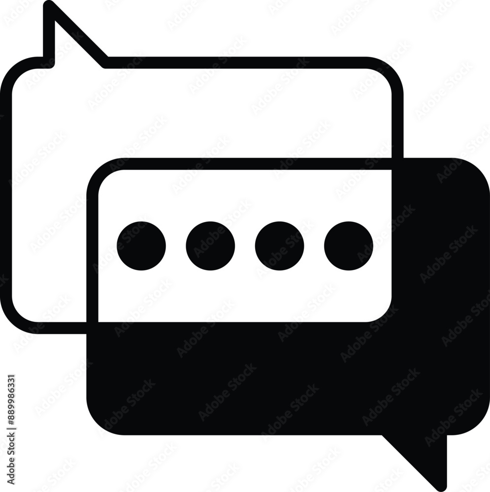 A black and white image of two speech bubbles with a keypad in the middle A black and white image of two speech bubbles with a keypad in the middle