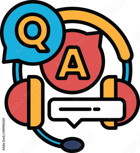 A black and white logo of a headset with a Q and A on it