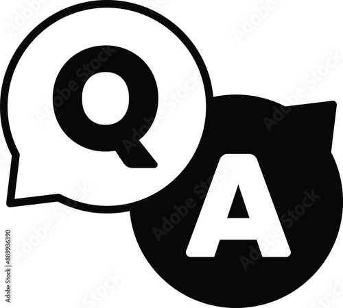 A black and white logo with a Q and A on it