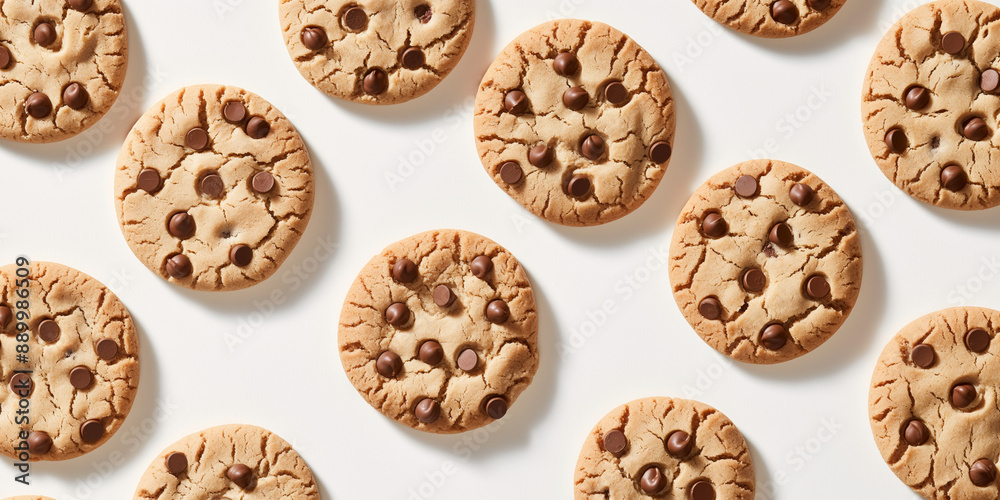 A background of cookies, each with its shadow, scattered across the canvas in an elegant display, with soft shadows on a white background
