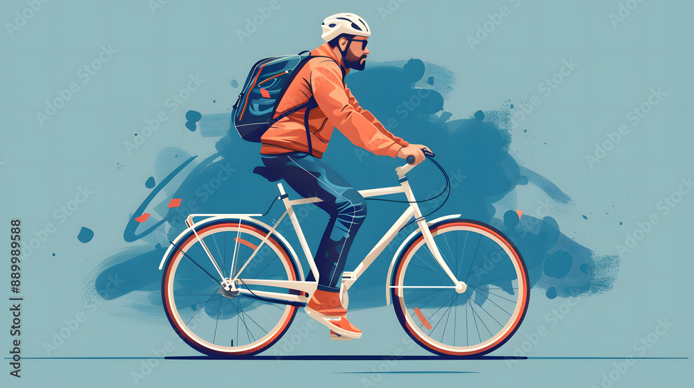 Obraz premium man riding bicycle vector flat minimalistic isolated illustration