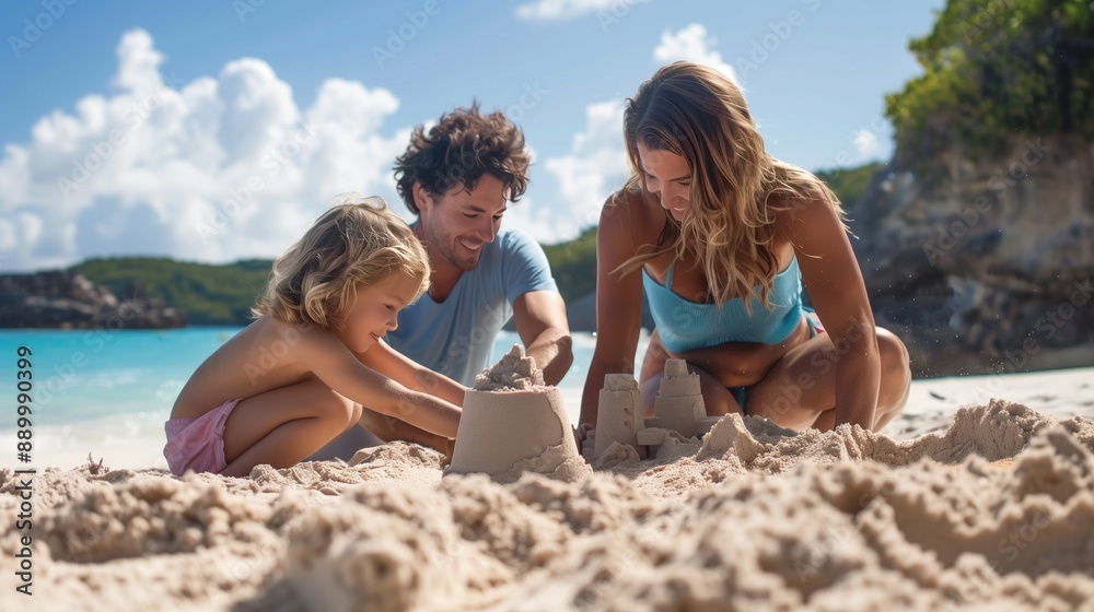 A family builds sandcastles on a sunny beach, laughter filling the air with joy. A family builds sandcastles on a sunny beach, laughter filling the air with joy.