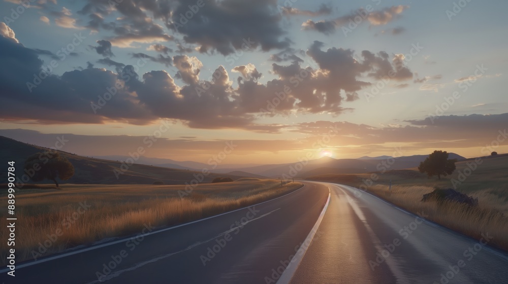 Dawn of Resilience - Inspiring Highway Landscape with Warm Light Breaking Through Clouds Symbolizing Commitment and Strength Dawn of Resilience - Inspiring Highway Landscape with Warm Light Breaking Through Clouds Symbolizing Commitment and Strength