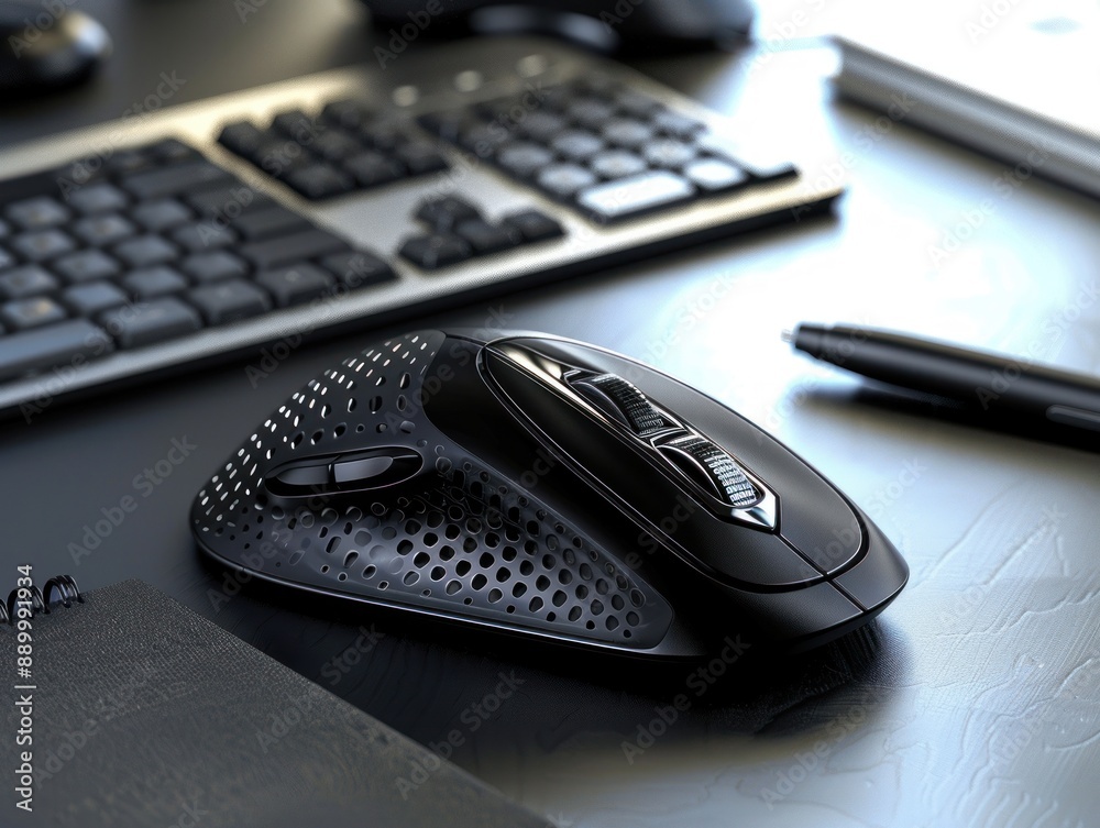 Modern Black Wireless Mouse on a Desk