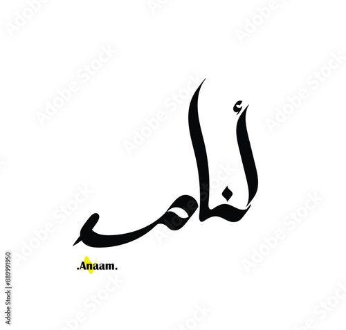 Arabic patterns with name of (Anaam) . Classic arabic name on vector illustration.