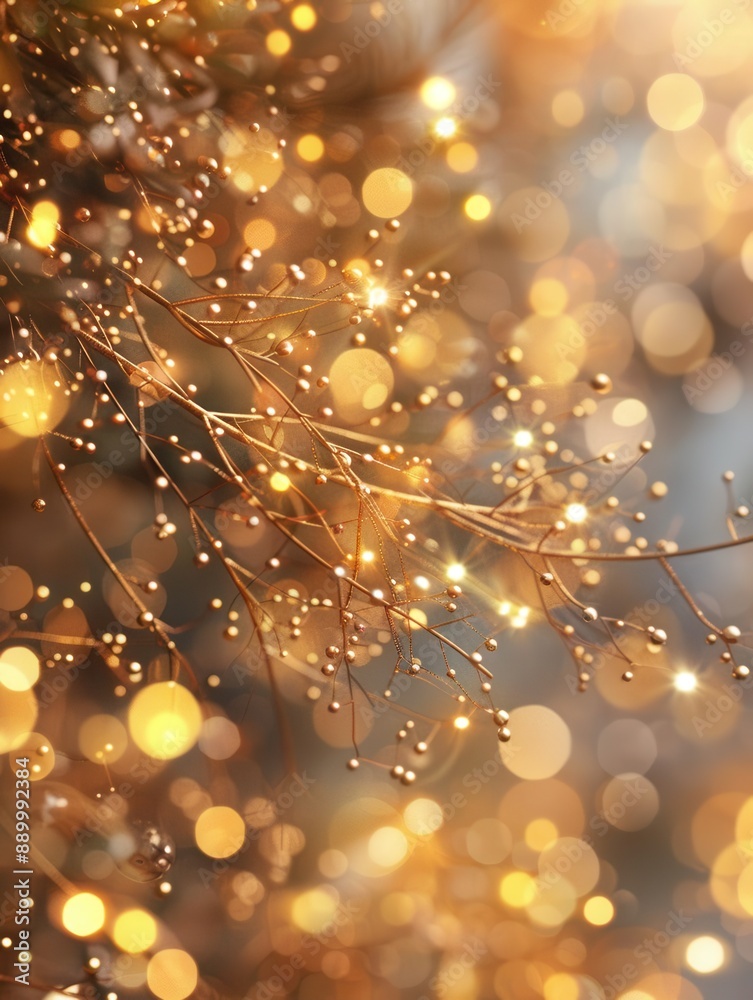 Obraz premium Blurred Christmas lights background with sparkling gold holiday bokeh adds a touch of magic to the festive scene.