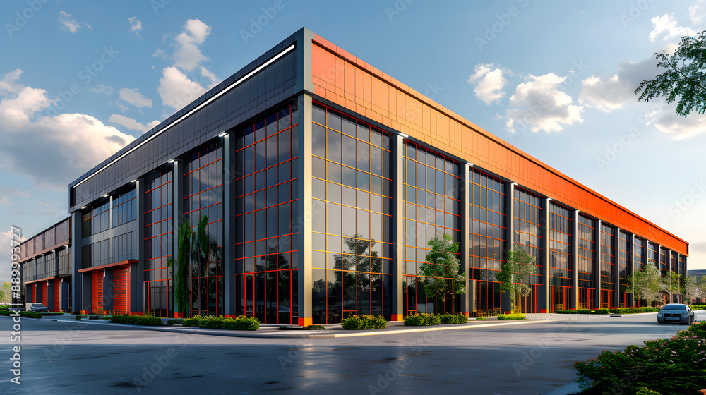 Obraz premium Sleek Steel Exterior of Modern Warehouse Office Building