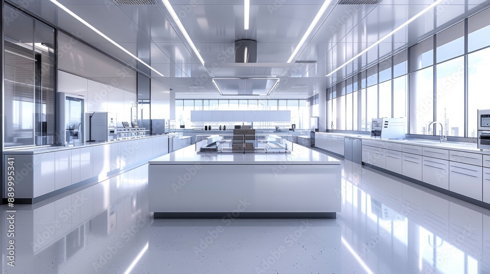 A modern laboratory with sleek surfaces and state-of-the-art equipment, highlighting the clean and professional environment. A modern laboratory with sleek surfaces and state-of-the-art equipment, highlighting the clean and professional environment.