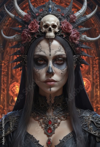 Dark Queen with Skull Crown and Roses