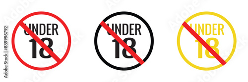 18 plus only icon set. Age limit under 18 years old is forbidden circle sign symbol vector illustration in eps 10.
