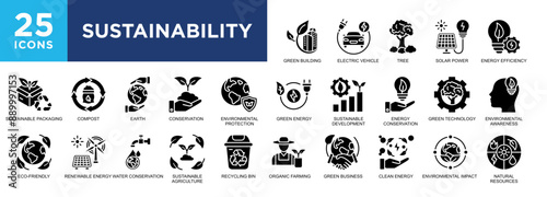 Sustainability, eco, green, ecology, environment, sustainable icon set. icons collection. Simple vector illustration