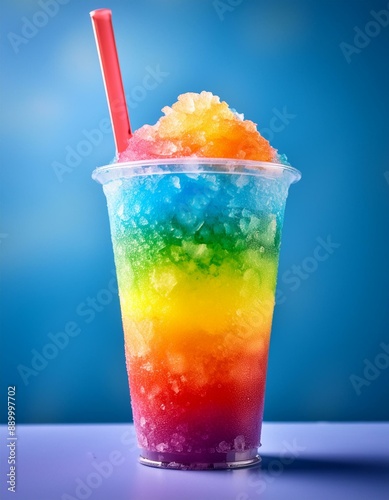 Rainbow slushy on a blue background 