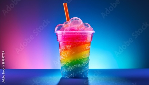 Rainbow slushy on a blue background 